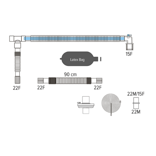 Coaxial Circuits With Extendible Limb, Latex Breathing Bag, Bacterial-Viral Filter, Gas Sampling Line