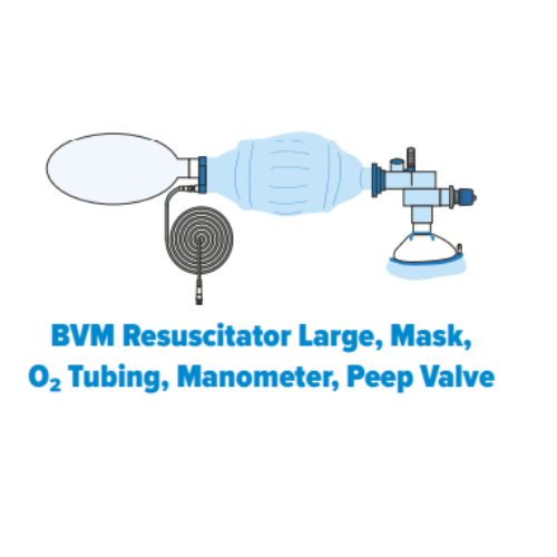BVM Resuscitator Large, Mask, O² Tubing, Manometer, Peep Valve