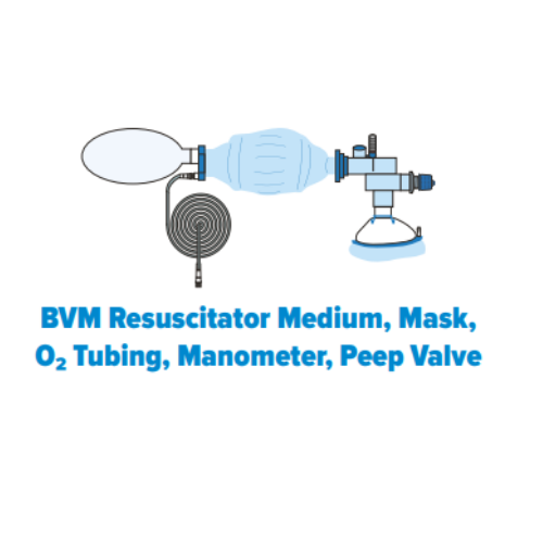 BVM Resuscitator Medium, Mask, O² Tubing, Manometer, Peep Valve